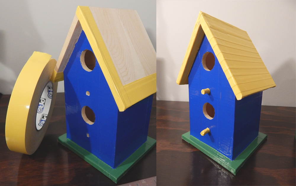 Completing the roof on the birdhouse with Pro Duct 120 in Yellow