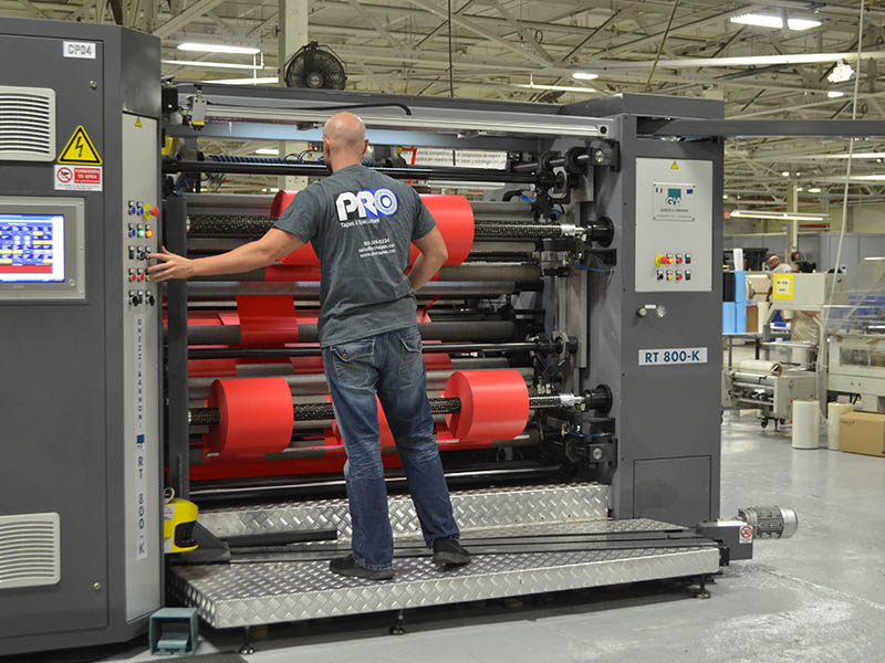 A Pro® machine operator, converting tape.