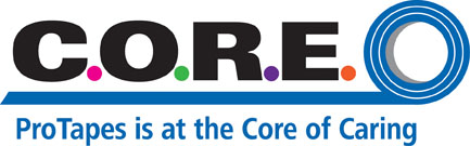 The logo for the CORE Caring program at Pro Tapes, empowering employees to give back to the community.