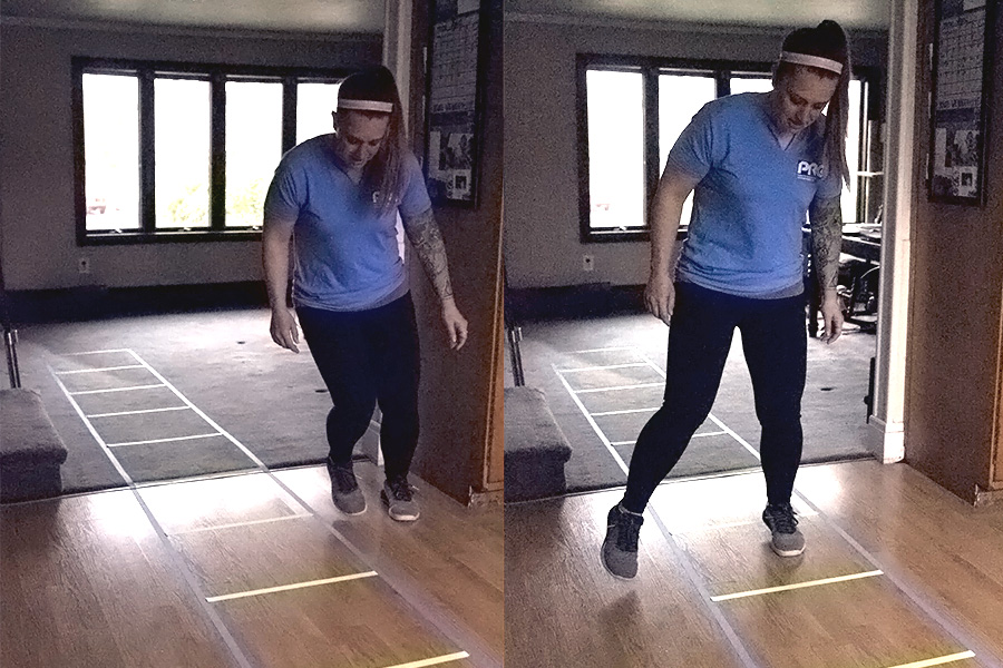 Jumping side to side across the Pro Gaff® agility ladder