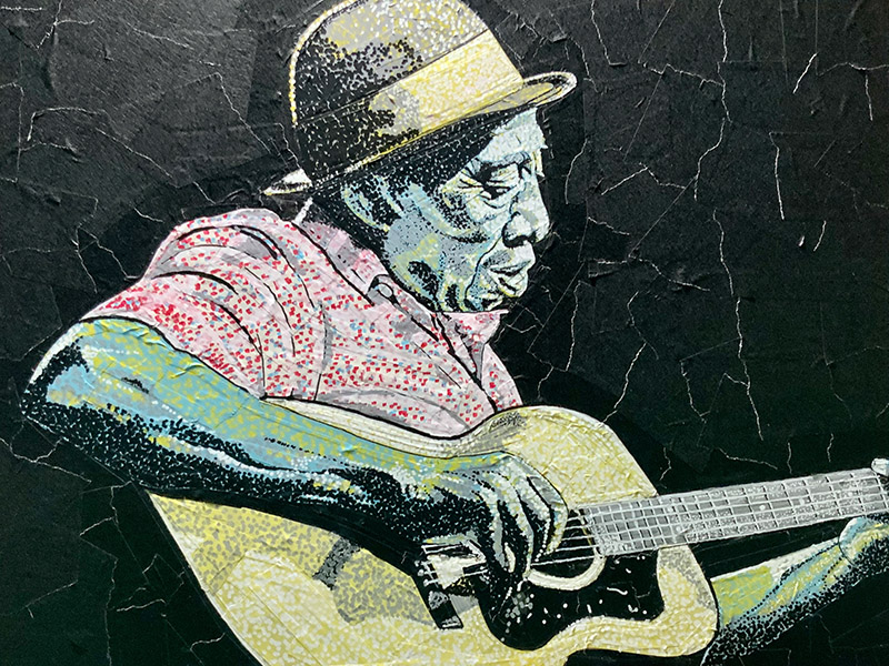 Portrait of a musician Mississippi John Hurt made with Pro 46 paper tape and acrylic paint
