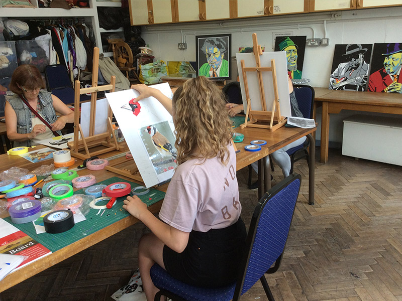 One of Michael Budd's "Tape and Create" workshops featuring students of all ages